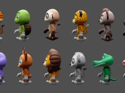 Cartoon character animals 2 01 Low-poly 3D model