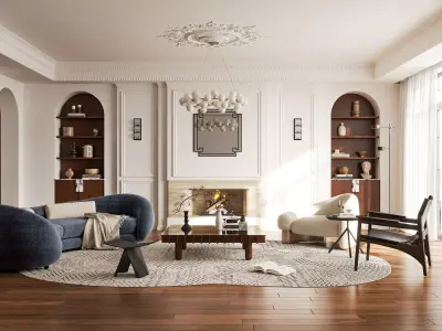 French Eclectic Vintage Living Room 3D model  3D model