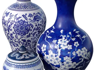 Chinese Style Porcelain Decorative Urn Vases Sakura 3D model