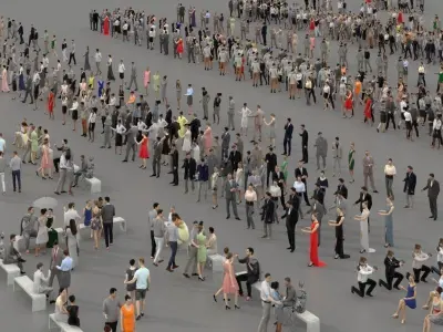 3d people crowds and a foreground skateboard Flow sport man  3D Model Pack