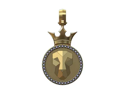 Diamond simple crown faceted lion pendant 3D print model