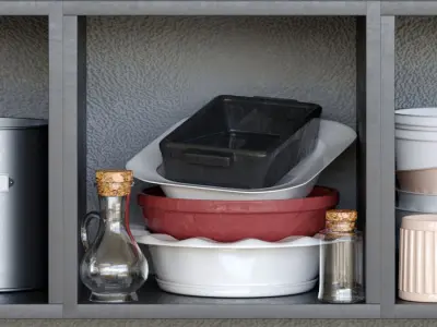 Set-161 kitchen utensils on shelf 3D model