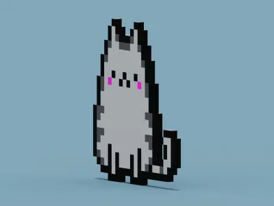 Pixel Cat Low-poly 3D model