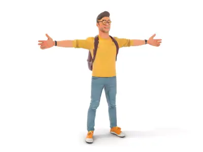 Casual Young Man with Glasses Model Pack Low-poly 3D model