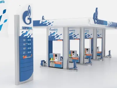 Gasprom petrol Station Low-poly 3D model
