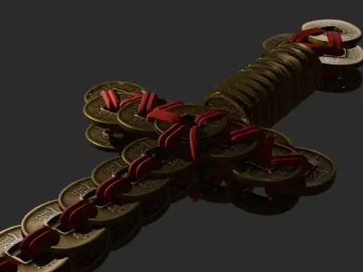 Vintage Chinese Coin Sword Free 3D model