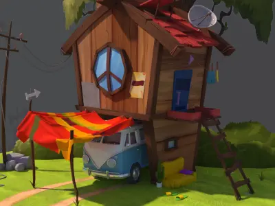 stylized house 3d   Low-poly 3D model