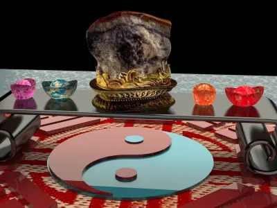 Chinese meat shaped stone and gold ingot   3D model