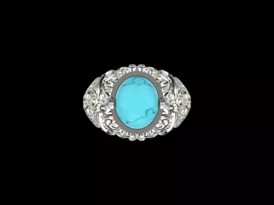 Special Mens White Gold Ring with Turquoise Stone Model mr0268 3D print model