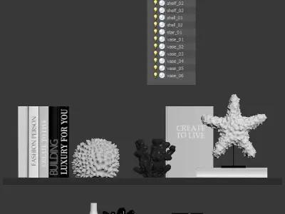 Sea decor with corals vases and books 3D model