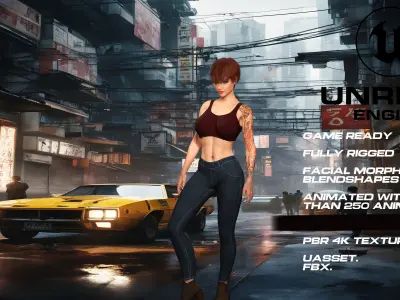 Tattoo girl full rigged - game ready - animated Low-poly 3D model