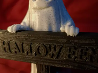 Halloween Ghost with Wooden Sign 3D print model