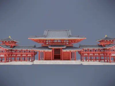 Japanese Temple Low-poly 3D model