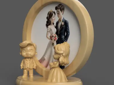 Romantic Wedding Frame  3D Bride  Groom STL File 3D print model