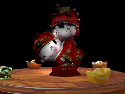 Chinese wedding carry bride doll 3D model