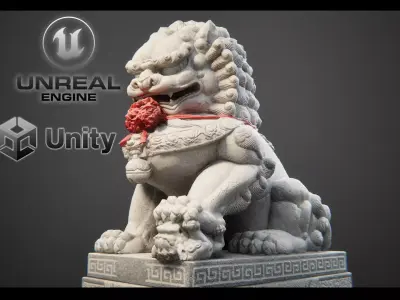 Chinese Temple Stone lion 3 LOD ready for Unreal and unity Low-poly 3D model