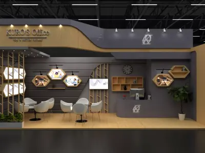 modern exhibition office-like 3 sides booth 3x8 3D model