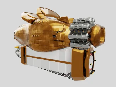 Luxury Sci Fi Shuttle 3D Model Golden Space Freighter Low-poly 3D model