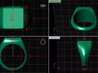 Square Signet Ring Base 10MM top in All sizes 197-MWC  3D print model