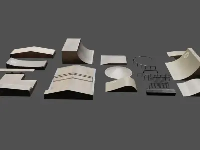 Skatepark SK8 Skate BMX Rail Railing Ramp Trampolines Low-poly 3D model