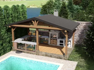 3D model of a gazebo with a bar 3D model