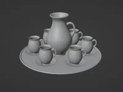Black porcelain vase and mugs set 3D model