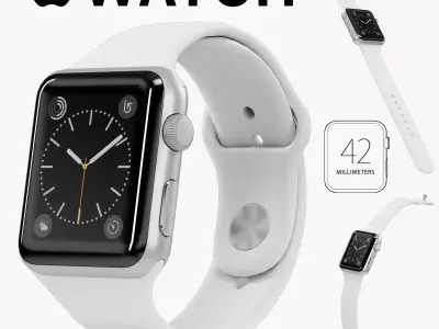 Apple Watch Silver Aluminum Case White Sport Band Low-poly 3D model