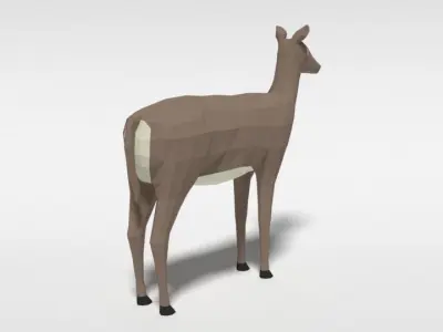 Low Poly Cartoon White-tailed Female Deer Low-poly 3D model