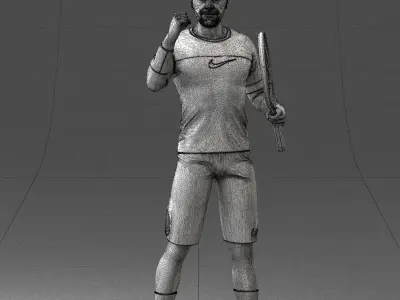 Male tennis player with racket 0460 3D model