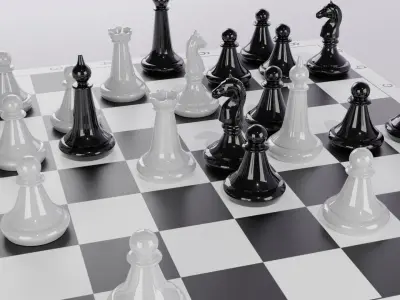 Chess board with pieces 3D model