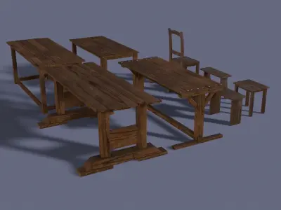 Medieval Furniture Low-poly 3D model