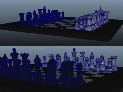 Chess Set pieces on board 3D model