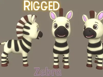 Rigged Brown Cartoon Zebra Low-poly 3D model