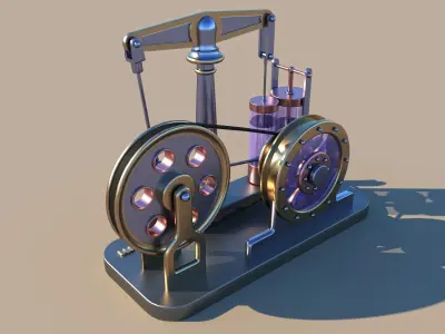 Steam motor engine with animation 3D model