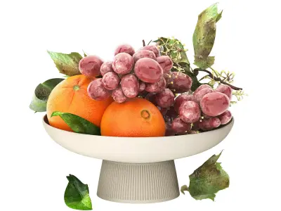 bowl of oranges and brown grapes fruit 3D model