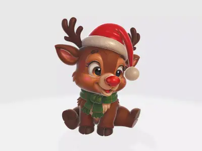 Christmas Reindeer Model Cute Holiday Rudolph Figurine  3D print model