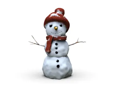 Realistic Snowman Low-poly 3D model