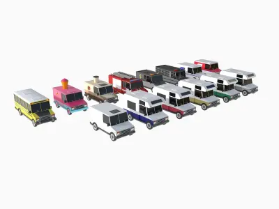 set of special equipment vans Low-poly 3D model