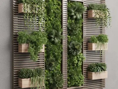 plants set partition in wooden frame - Vertical moss graden 3D model