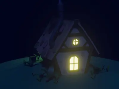 Exterior Building Low-poly 3D model Cartoon house Free low-poly 3D model