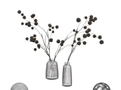 Bouquet of Dried Flowers in a Glass Vase 3D model