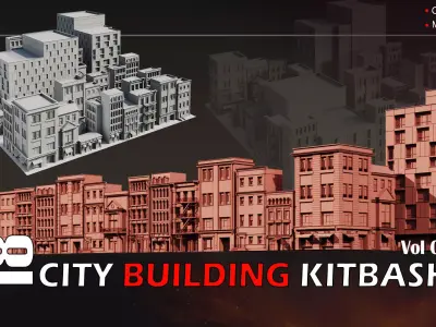 18 City Building Kitbash-High Details Low-poly 3D model
