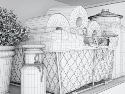 Decor Set wooden floating shelves for bathroom 3D model