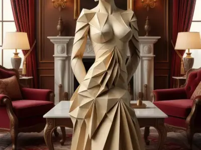 Geometric Wooden Woman Low-Poly Sculpture Origami Form 3D Low-poly 3D model
