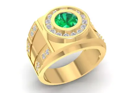 Luxury Men Signet Ring with Round Center Stone  2150 3D print model