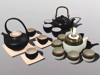 Oriental Tea Sets Low-poly 3D model
