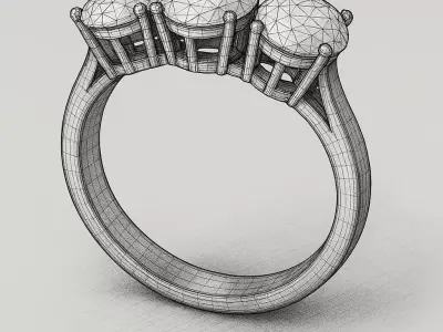 3D White Gold Diamond Ring Flower Cluster Engagement Ring  3D print model