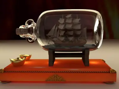Chinese ship in the bottle 3D model
