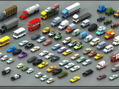 Stylized lowpoly vehicle pack with interior  Low-poly 3D model