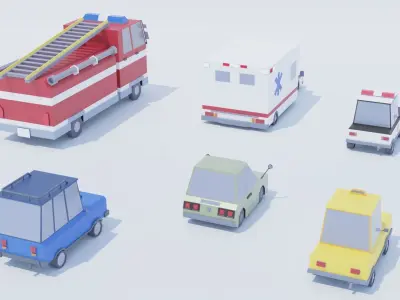 Pack 33 Cars Low-Poly Low-poly 3D model